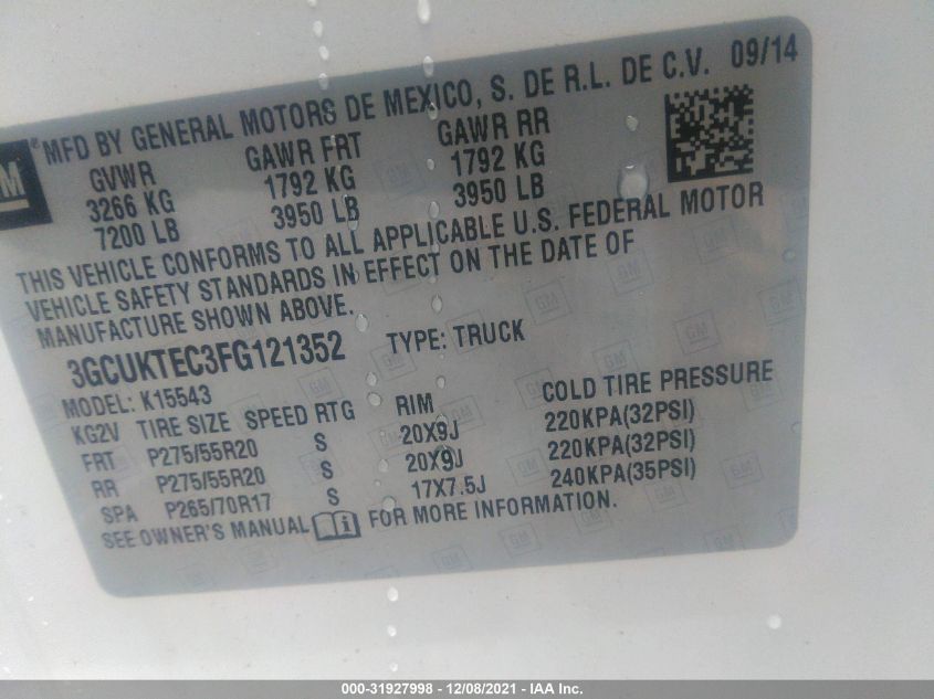 2015 CHEVROLET SILVERADO 1500 HIGH COUNTRY 3GCUKTEC3FG121352