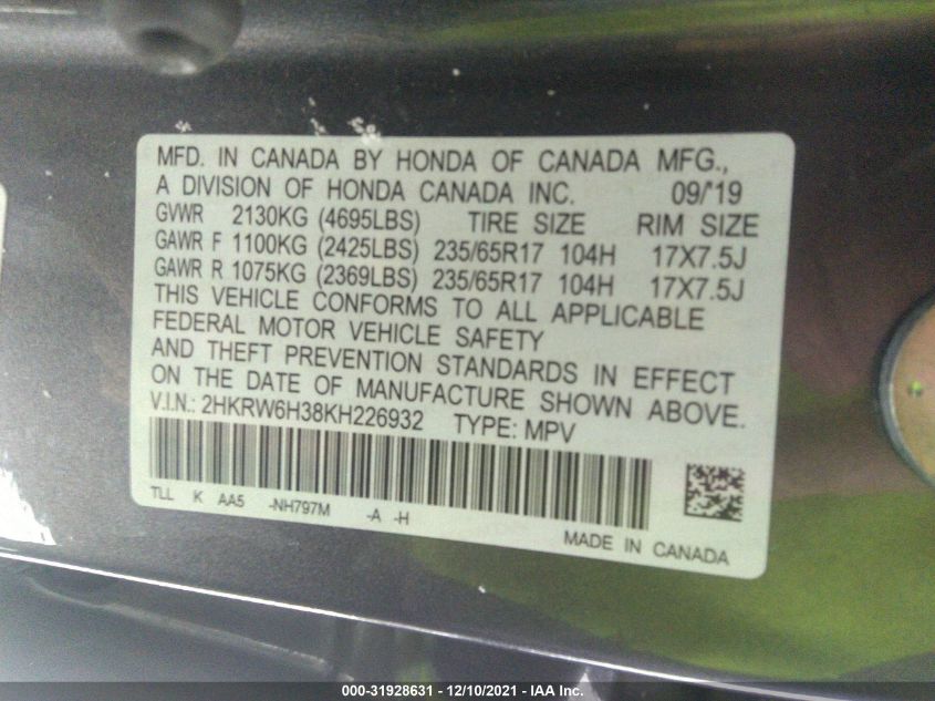 2019 HONDA CR-V LX 2HKRW6H38KH226932