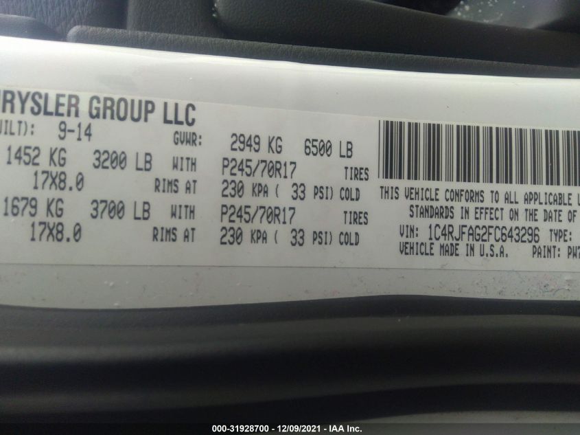 2015 JEEP GRAND CHEROKEE LAREDO 1C4RJFAG2FC643296