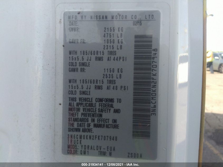 2015 NISSAN NV200 S 3N6CM0KN2FK707948