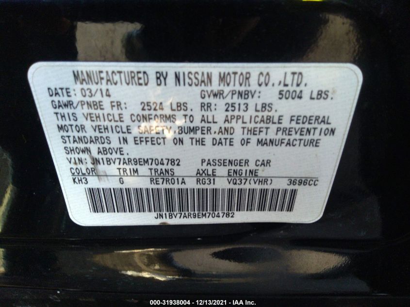 2014 INFINITI Q50 SPORT JN1BV7AR9EM704782