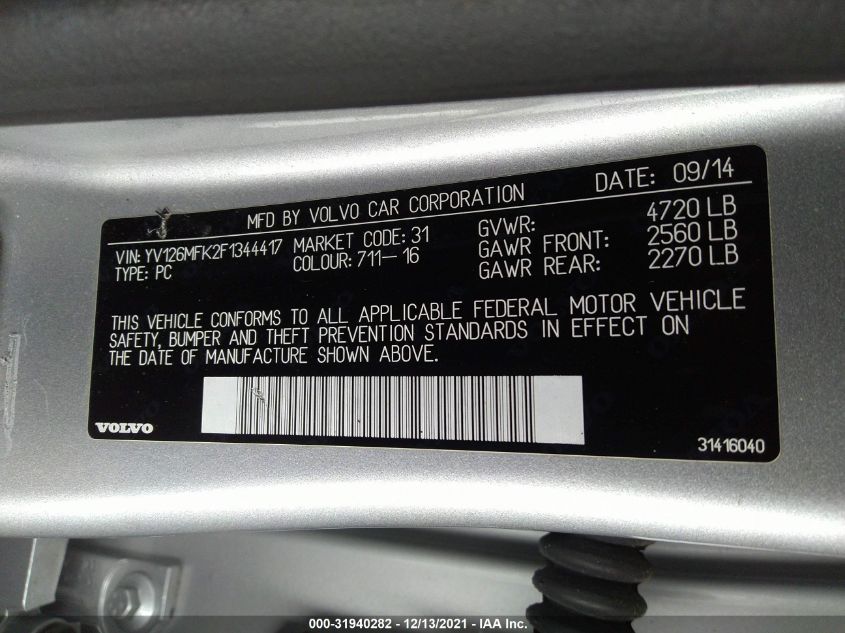 2015 VOLVO S60 T5 DRIVE-E PREMIER YV126MFK2F1344417