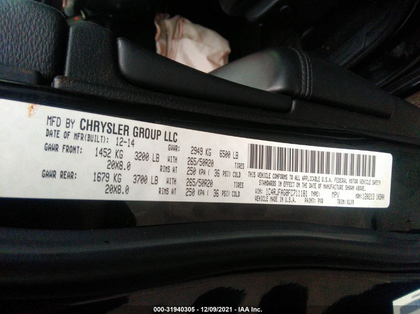 2015 JEEP GRAND CHEROKEE ALTITUDE 1C4RJFAG8FC711181