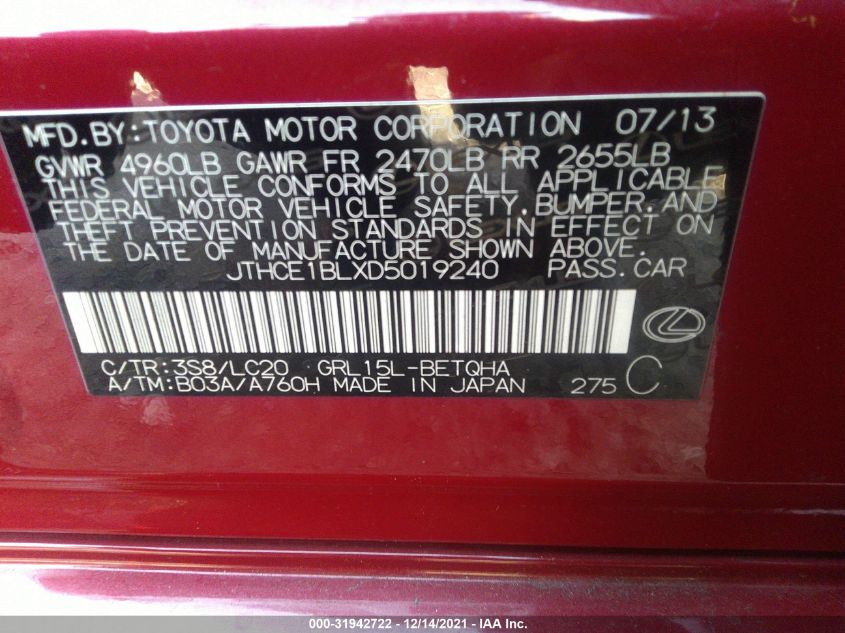 2013 LEXUS GS 350 JTHCE1BLXD5019240