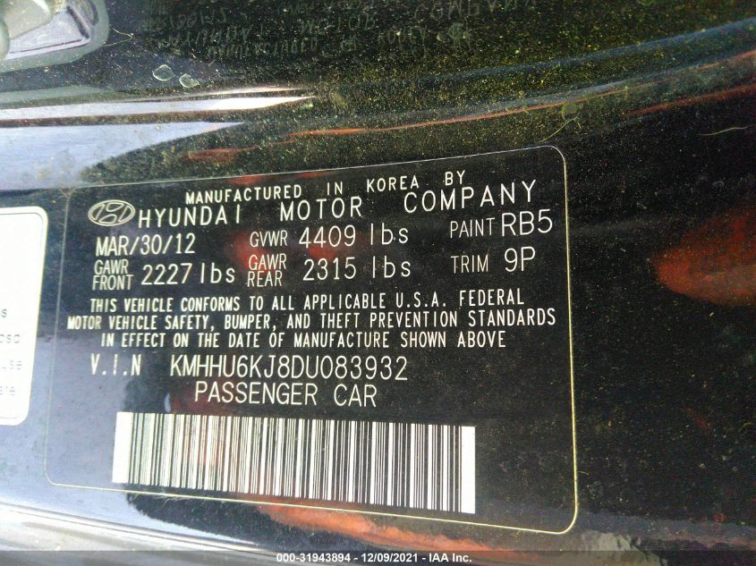 2013 HYUNDAI GENESIS COUPE 3.8 TRACK KMHHU6KJ8DU083932