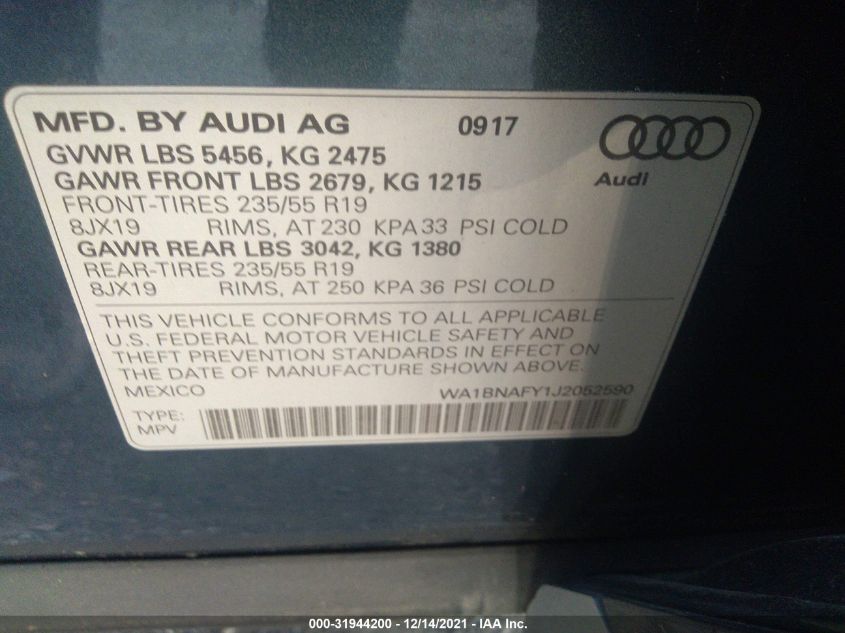 2018 AUDI Q5 PREMIUM PLUS WA1BNAFY1J2052590