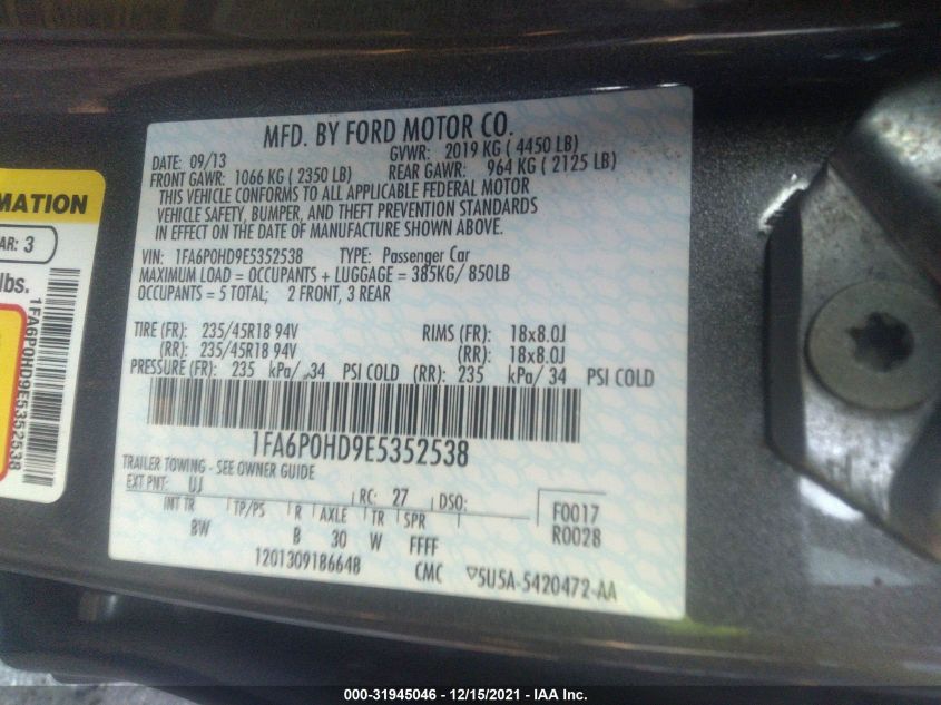 2014 FORD FUSION SE 1FA6P0HD9E5352538