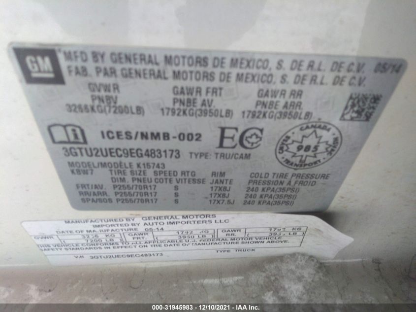 2014 GMC SIERRA 1500 SLE 3GTU2UEC9EG483173