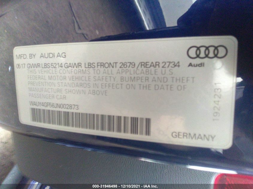 2018 AUDI S5 CABRIOLET PREMIUM PLUS WAUY4GF56JN002873