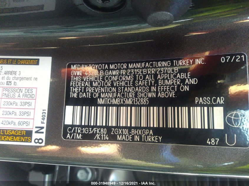 2021 TOYOTA C-HR LE/XLE/LIMITED/NIGHTSHADE NMTKHMBX5MR132885
