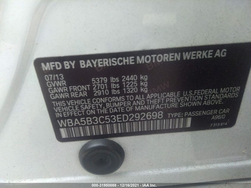 2014 BMW 5 SERIES 535I XDRIVE - WBA5B3C53ED292698
