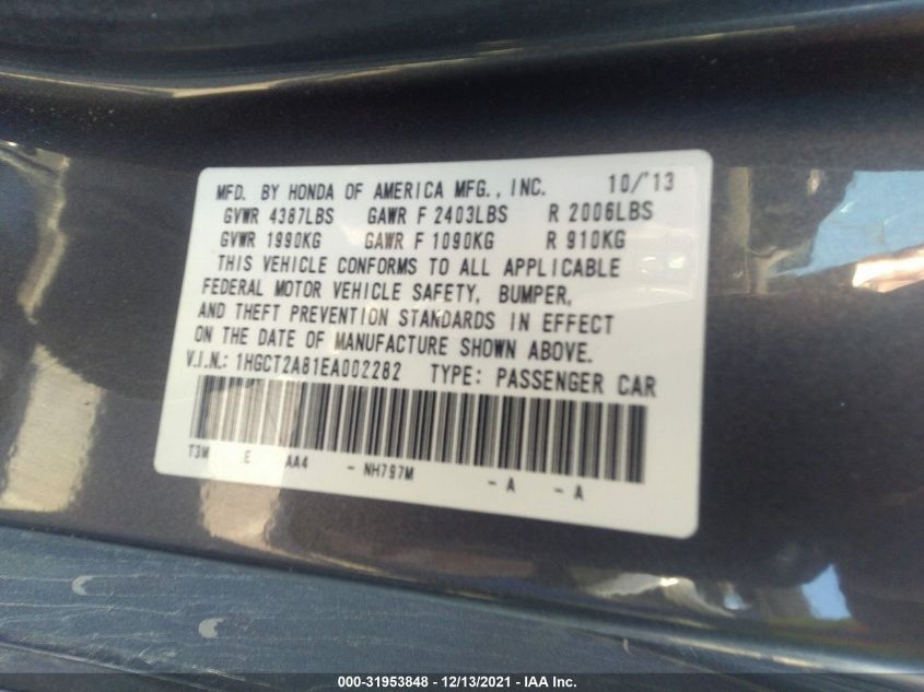 2014 HONDA ACCORD COUPE EX-L 1HGCT2A81EA002282