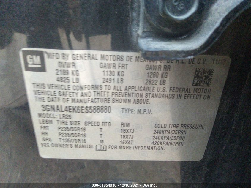 2014 CHEVROLET CAPTIVA SPORT FLEET LTZ 3GNAL4EK6ES588880