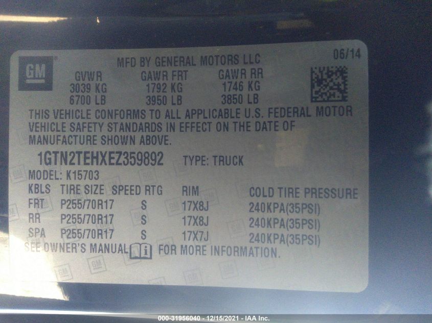 2014 GMC SIERRA 1500 1GTN2TEHXEZ359892