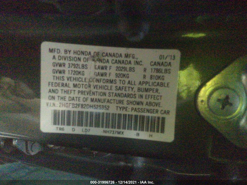 2013 HONDA CIVIC SDN EX 2HGFB2F82DH525352