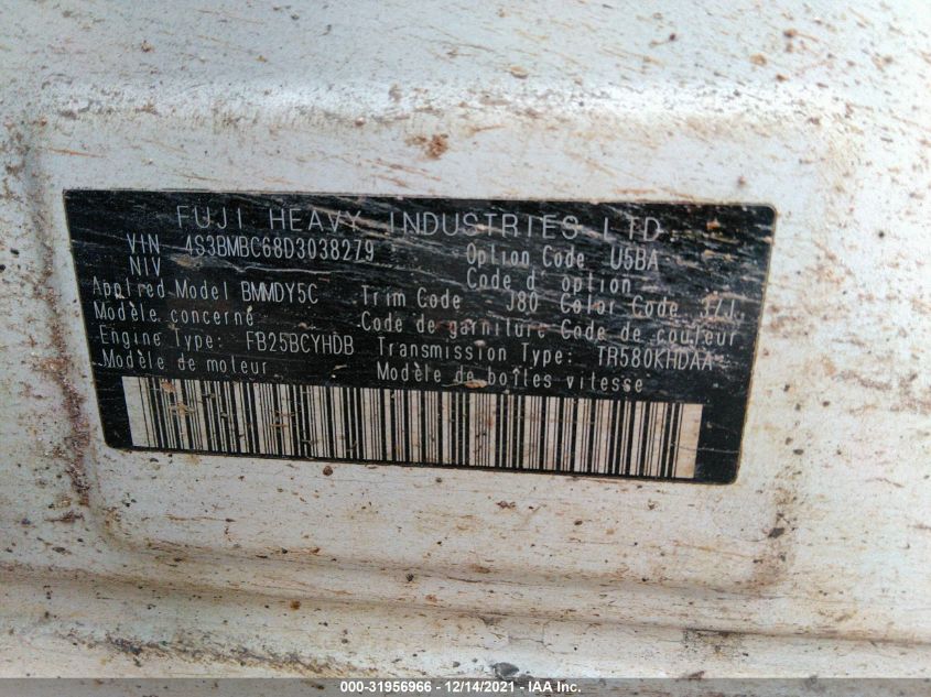 2013 SUBARU LEGACY 2.5I PREMIUM 4S3BMBC68D3038279