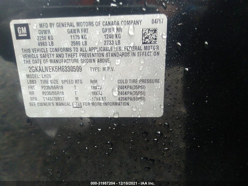 2017 GMC TERRAIN SLE 2GKALNEK6H6330509