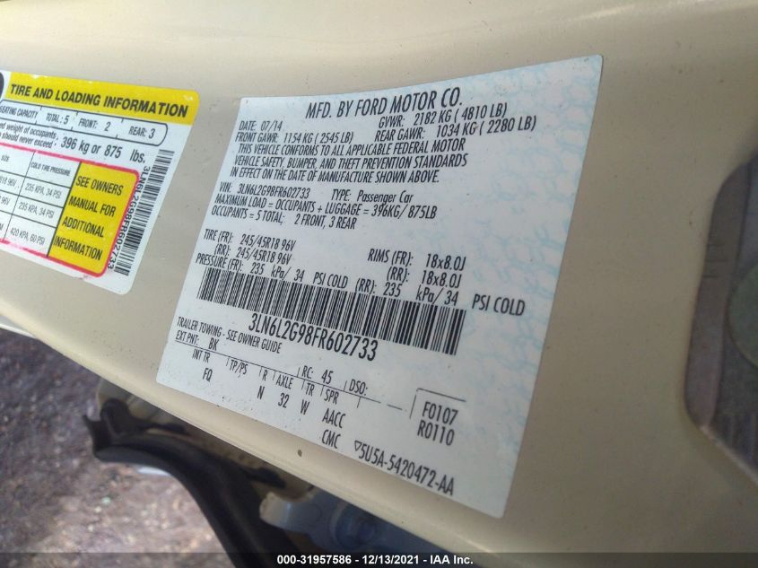 2015 LINCOLN MKZ 3LN6L2G98FR602733