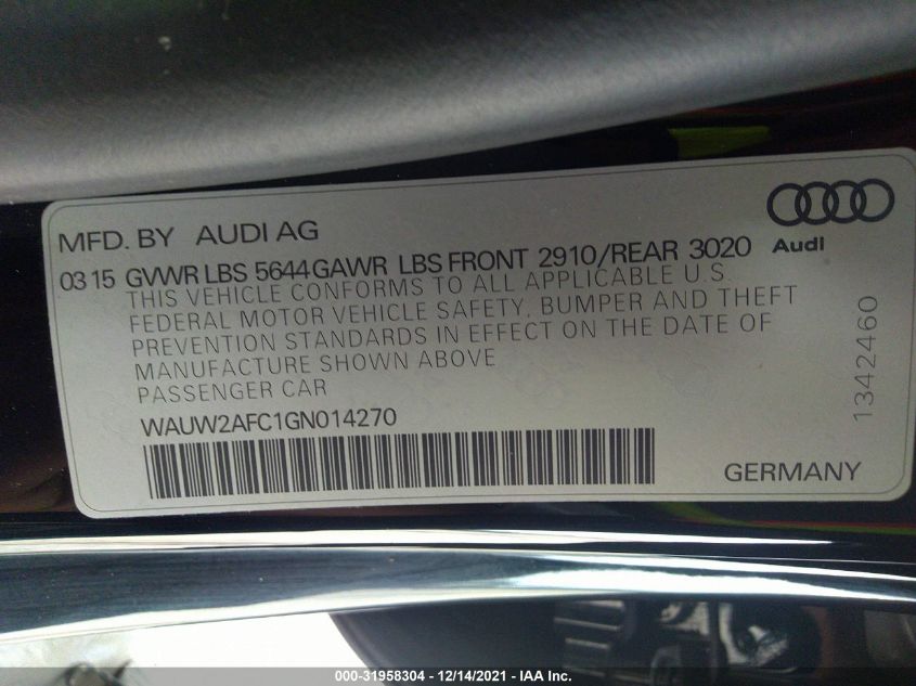 2016 AUDI S7 WAUW2AFC1GN014270