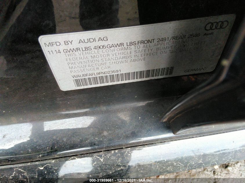 2015 AUDI A4 PREMIUM WAUBFAFL9FN023591