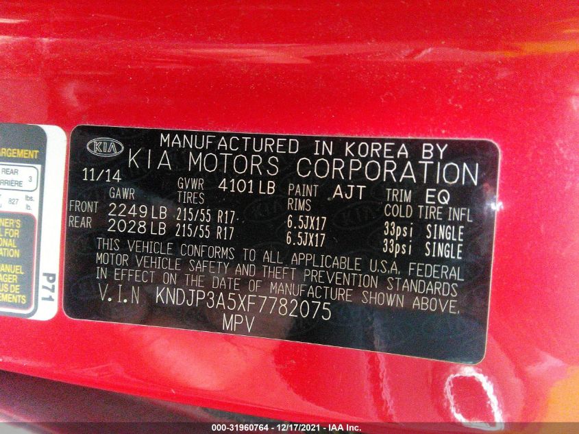 2015 KIA SOUL + KNDJP3A5XF7782075