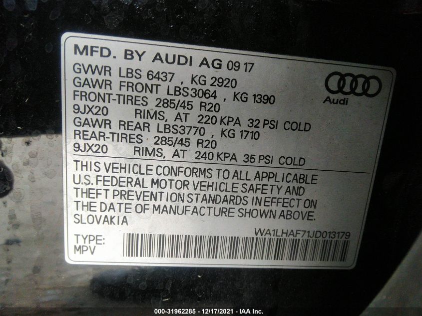 2018 AUDI Q7 PREMIUM PLUS WA1LHAF71JD013179