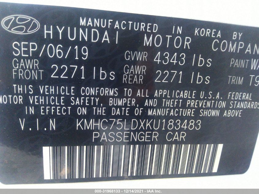 2019 HYUNDAI IONIQ PLUG-IN HYBRID LIMITED KMHC75LDXKU183483