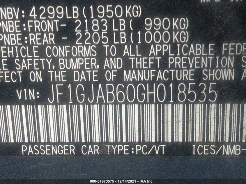 2016 SUBARU IMPREZA SEDAN PREMIUM JF1GJAB60GH018535