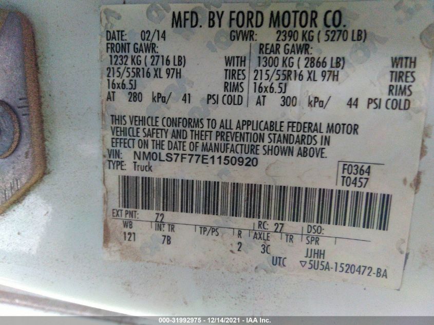 2014 FORD TRANSIT CONNECT XLT NM0LS7F77E1150920