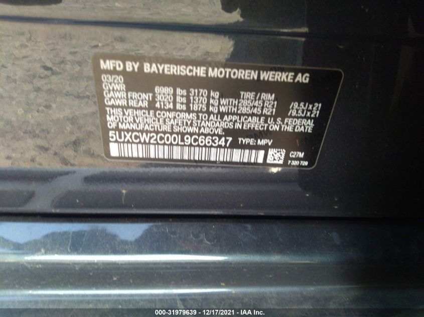 2020 BMW X7 XDRIVE40I 5UXCW2C00L9C66347