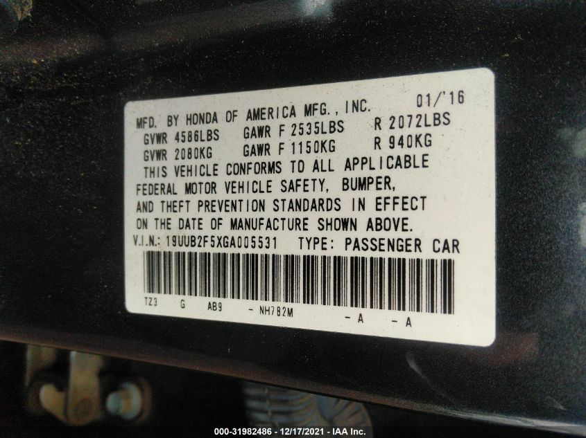 2016 ACURA TLX V6 TECH 19UUB2F5XGA005531