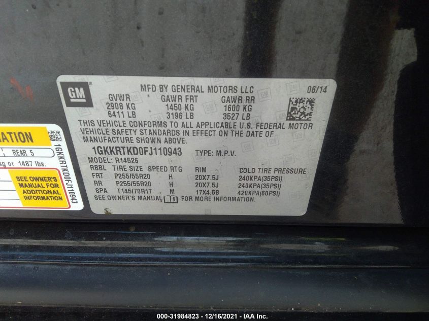 2015 GMC ACADIA DENALI 1GKKRTKD0FJ110943