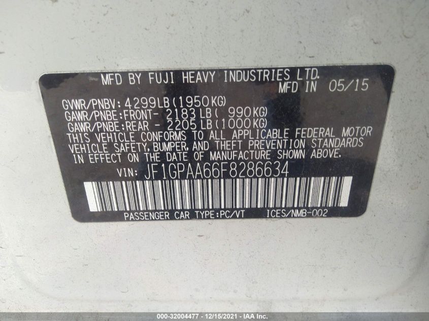 2015 SUBARU IMPREZA WAGON 2.0I JF1GPAA66F8286634