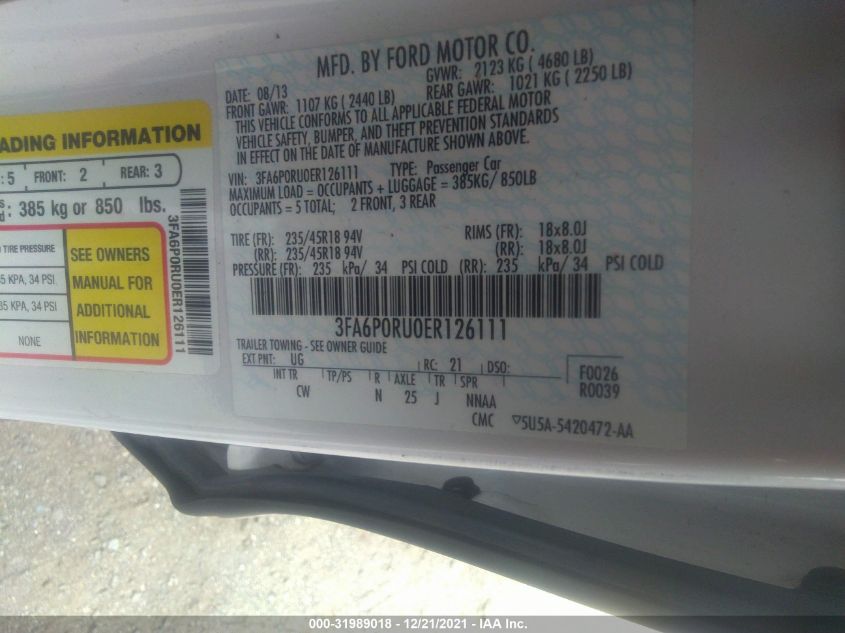 2014 FORD FUSION TITANIUM HYBRID 3FA6P0RU0ER126111