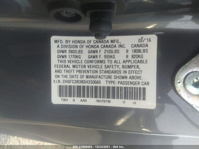 2016 HONDA CIVIC COUPE EX-T 2HGFC3B38GH350669