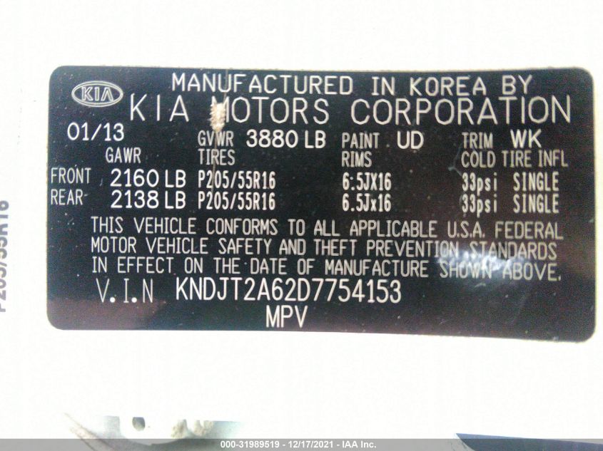 2013 KIA SOUL + KNDJT2A62D7754153