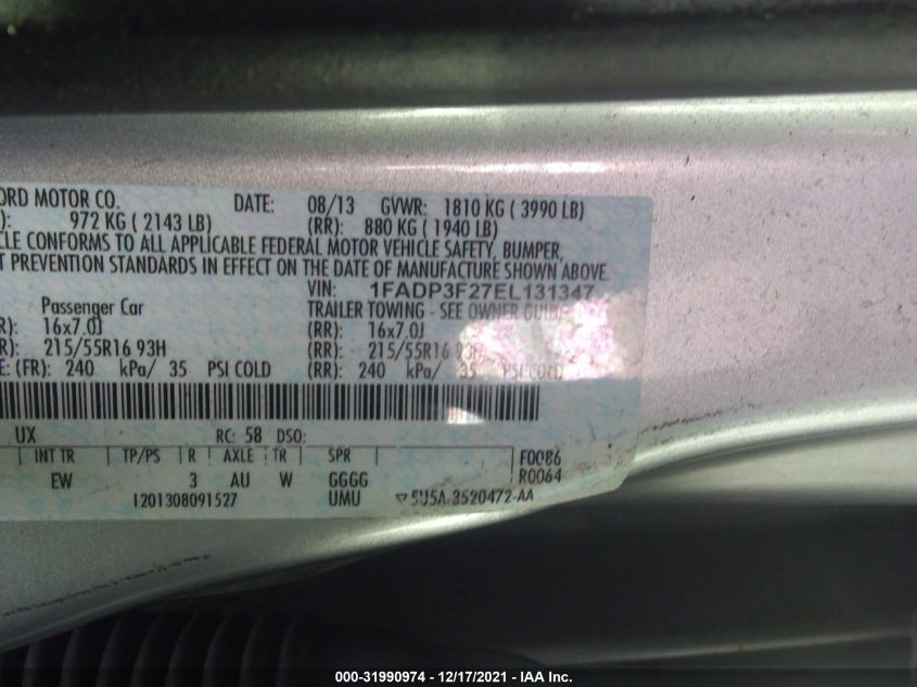 2014 FORD FOCUS SE 1FADP3F27EL131347