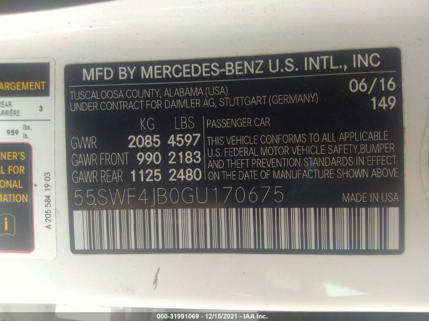 2016 MERCEDES-BENZ C-CLASS C 300 55SWF4JB0GU170675