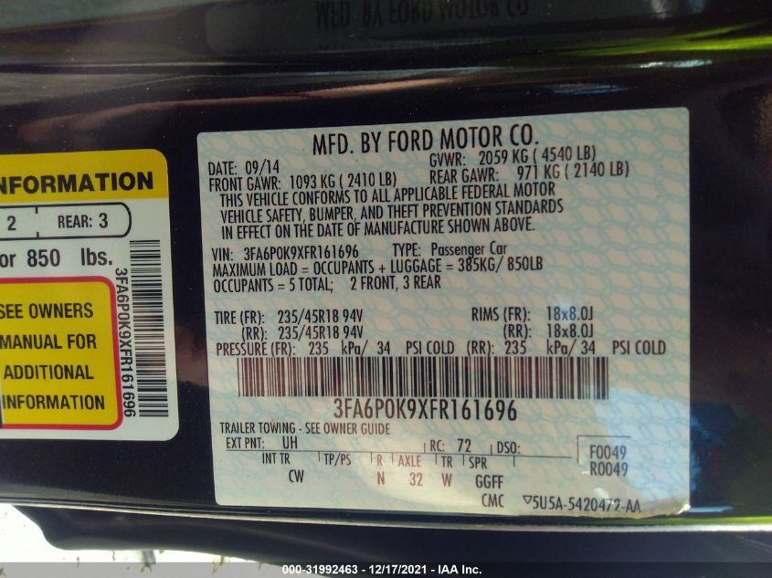 2015 FORD FUSION TITANIUM 3FA6P0K9XFR161696