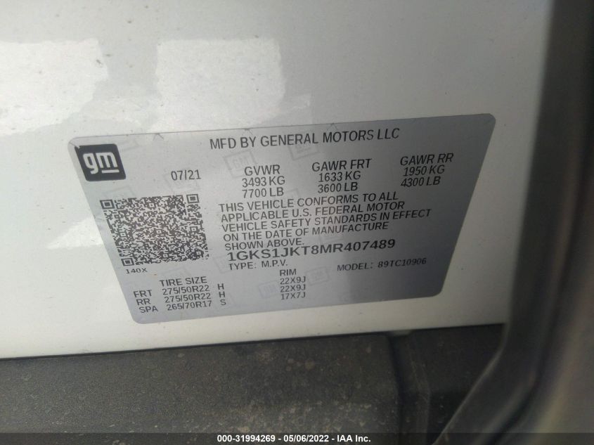 2021 GMC YUKON XL DENALI 1GKS1JKT8MR407489