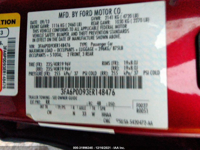 2014 FORD FUSION TITANIUM 3FA6P0D93ER148476