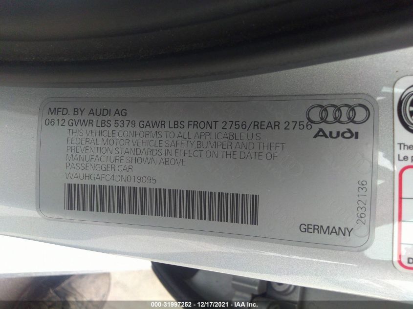 2013 AUDI A6 3.0T PRESTIGE WAUHGAFC4DN019095