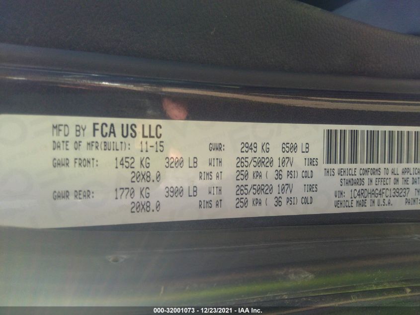 2015 DODGE DURANGO SXT 1C4RDHAG4FC139237