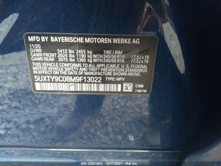 2021 BMW X3 M40I 5UXTY9C08M9F13022