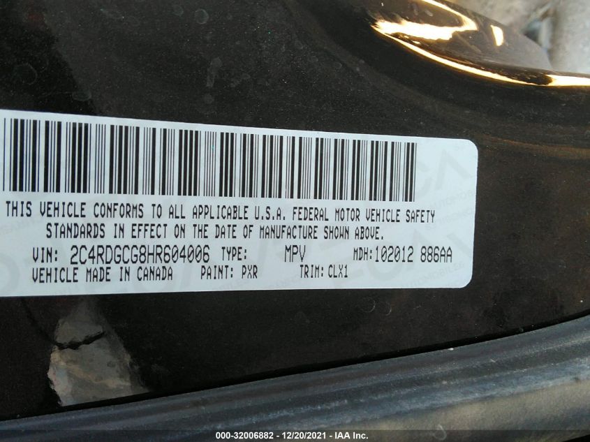 2017 DODGE GRAND CARAVAN SXT 2C4RDGCG8HR604006