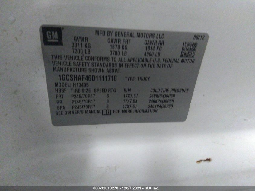 2013 CHEVROLET EXPRESS CARGO VAN 1GCSHAF46D1111718