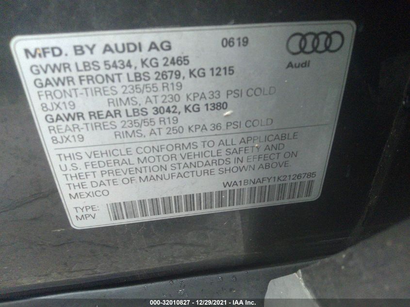 2019 AUDI Q5 PREMIUM PLUS WA1BNAFY1K2126785