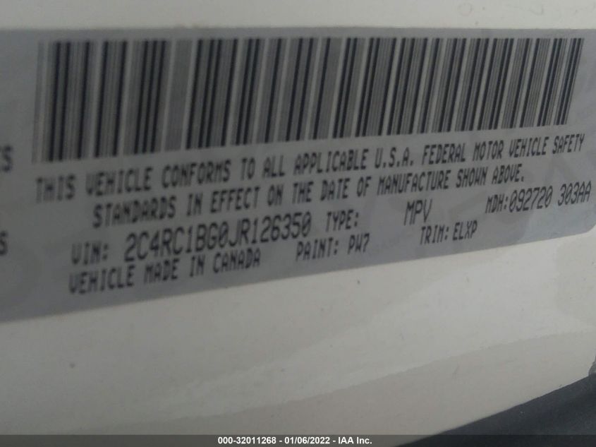 2018 CHRYSLER PACIFICA TOURING L 2C4RC1BG0JR126350