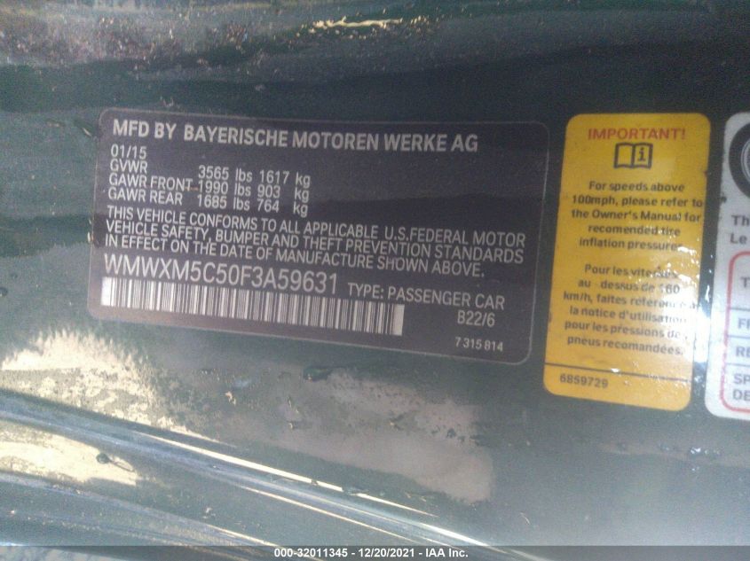 2015 MINI COOPER HARDTOP WMWXM5C50F3A59631