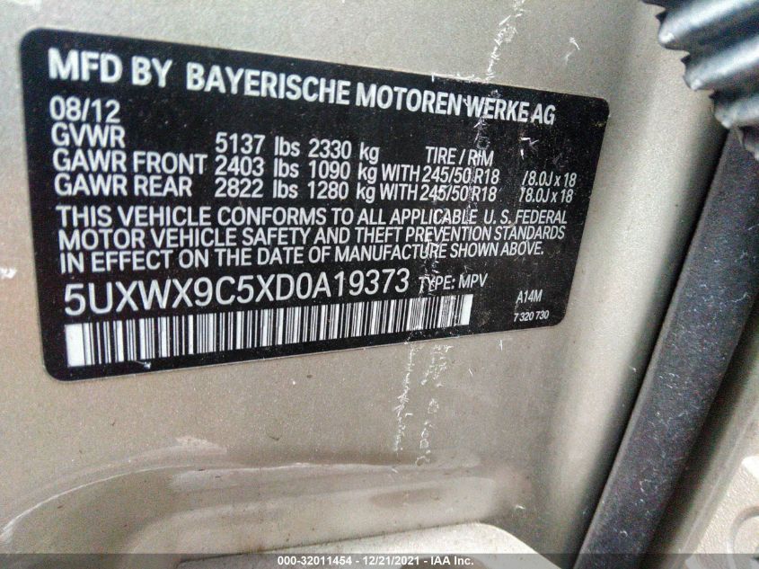 2013 BMW X3 XDRIVE28I 5UXWX9C5XD0A19373